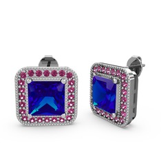 Lab safir ve rodolit garnet 14 ayar beyaz altın küpe