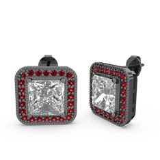 Swarovski ve garnet 925 ayar siyah rodyum kaplama gümüş küpe