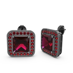 Esinti Kare Küpe - Rodolit garnet ve garnet 925 ayar siyah rodyum kaplama gümüş küpe #1xxbv7k