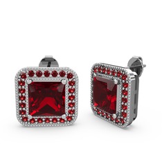 Garnet 14 ayar beyaz altın küpe