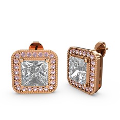 Esinti Kare Küpe - Swarovski ve pembe kuvars 925 ayar rose altın kaplama gümüş küpe #2r4nxb