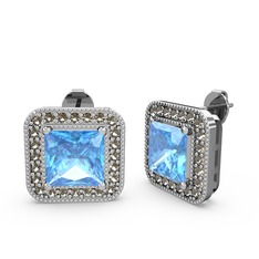 Akuamarin ve dumanlı kuvars 18 ayar beyaz altın küpe