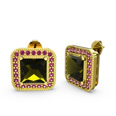 Peridot ve rodolit garnet 8 ayar altın küpe