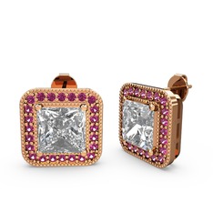 Esinti Kare Küpe - Swarovski ve rodolit garnet 925 ayar rose altın kaplama gümüş küpe #4i55bs