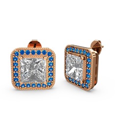 Beyaz zirkon ve lab safir 8 ayar rose altın küpe