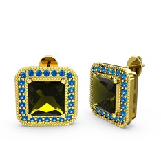 Peridot ve lab safir 925 ayar altın kaplama gümüş küpe