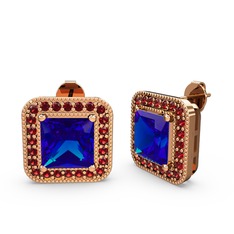 Lab safir ve garnet 14 ayar rose altın küpe