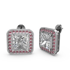 Esinti Kare Küpe - Beyaz zirkon ve kök yakut 14 ayar beyaz altın küpe #5h8gwq