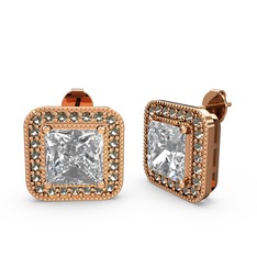 Esinti Kare Küpe - Swarovski ve dumanlı kuvars 925 ayar rose altın kaplama gümüş küpe #6tfbza