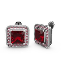 Garnet ve kök yakut 14 ayar beyaz altın küpe