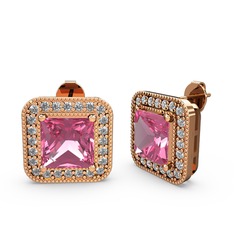 Pembe kuvars ve pırlanta 925 ayar rose altın kaplama gümüş küpe (0.528 karat)