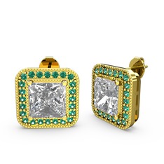 Esinti Kare Küpe - Swarovski ve yeşil kuvars 14 ayar altın küpe #90dsda