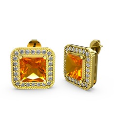 Esinti Kare Küpe - Sitrin ve swarovski 14 ayar altın küpe #9gq5of