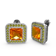 Esinti Kare Küpe - Sitrin ve peridot 925 ayar gümüş küpe #9h4erd