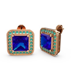 Esinti Kare Küpe - Lab safir ve kök zümrüt 8 ayar rose altın küpe #9p00tw
