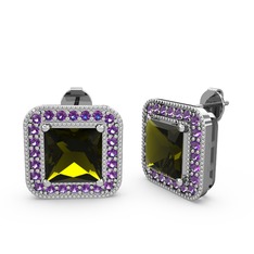 Esinti Kare Küpe - Peridot ve ametist 925 ayar gümüş küpe #9s2cp3