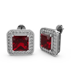 Esinti Kare Küpe - Garnet ve swarovski 14 ayar beyaz altın küpe #a6hu4u