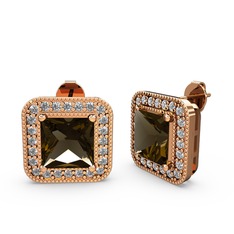 Esinti Kare Küpe - Dumanlı kuvars ve beyaz zirkon 925 ayar rose altın kaplama gümüş küpe #a9bf9k