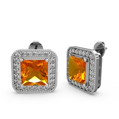 Esinti Kare Küpe - Sitrin ve swarovski 18 ayar beyaz altın küpe #ae0pie