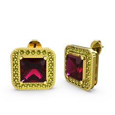 Esinti Kare Küpe - Rodolit garnet ve peridot 8 ayar altın küpe #bgm2t1