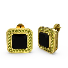 Siyah zirkon ve peridot 8 ayar altın küpe