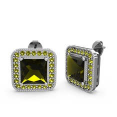 Esinti Kare Küpe - Peridot 14 ayar beyaz altın küpe #d4cqtb