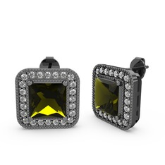 Esinti Kare Küpe - Peridot ve swarovski 925 ayar siyah rodyum kaplama gümüş küpe #d5ygjd