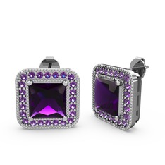 Esinti Kare Küpe - Ametist 8 ayar beyaz altın küpe #dehp58