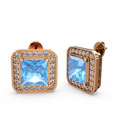 Akuamarin ve swarovski 925 ayar rose altın kaplama gümüş küpe