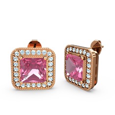 Esinti Kare Küpe - Pembe kuvars ve akuamarin 14 ayar rose altın küpe #f8fl38