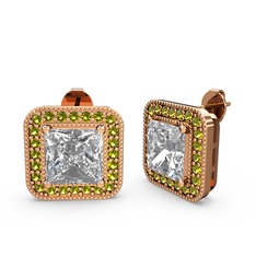 Esinti Kare Küpe - Swarovski ve peridot 8 ayar rose altın küpe #fmv5bm
