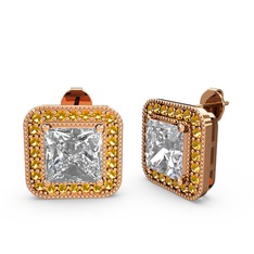 Esinti Kare Küpe - Beyaz zirkon ve sitrin 925 ayar rose altın kaplama gümüş küpe #fpo5l5