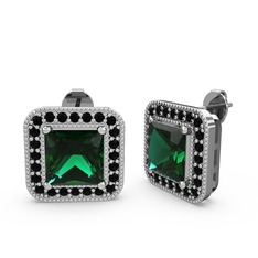 Esinti Kare Küpe - Yeşil kuvars ve siyah zirkon 14 ayar beyaz altın küpe #g90jzl