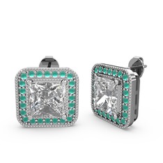 Esinti Kare Küpe - Swarovski ve kök zümrüt 14 ayar beyaz altın küpe #gervu3