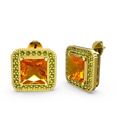 Esinti Kare Küpe - Sitrin ve peridot 18 ayar altın küpe #gfqnso