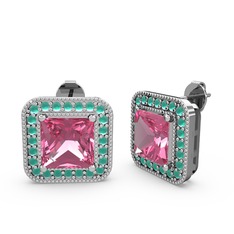 Esinti Kare Küpe - Pembe kuvars ve kök zümrüt 925 ayar gümüş küpe #gm8zr9
