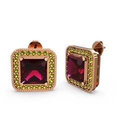 Esinti Kare Küpe - Rodolit garnet ve peridot 8 ayar rose altın küpe #hcuvgm