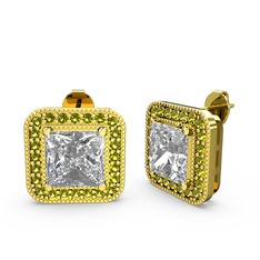 Esinti Kare Küpe - Swarovski ve peridot 18 ayar altın küpe #hjbyjv