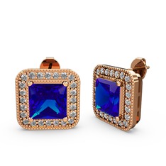 Lab safir ve swarovski 14 ayar rose altın küpe