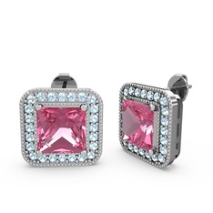 Pembe kuvars ve akuamarin 14 ayar beyaz altın küpe