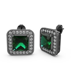 Esinti Kare Küpe - Yeşil kuvars ve swarovski 925 ayar siyah rodyum kaplama gümüş küpe #ilg4ia