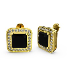 Esinti Kare Küpe - Siyah zirkon ve swarovski 8 ayar altın küpe #ipjcnb