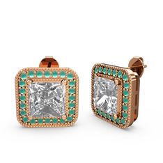 Esinti Kare Küpe - Beyaz zirkon ve kök zümrüt 8 ayar rose altın küpe #iy67oe