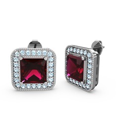 Rodolit garnet ve akuamarin 925 ayar gümüş küpe