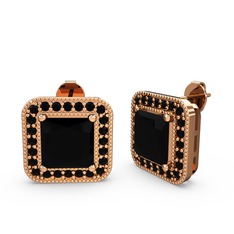 Siyah zirkon 925 ayar rose altın kaplama gümüş küpe