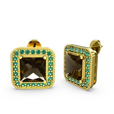 Esinti Kare Küpe - Dumanlı kuvars ve yeşil kuvars 925 ayar altın kaplama gümüş küpe #mc879j