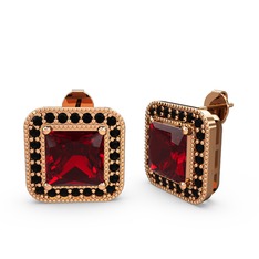 Esinti Kare Küpe - Garnet ve siyah zirkon 14 ayar rose altın küpe #mrkfjj