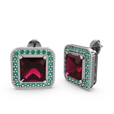 Esinti Kare Küpe - Rodolit garnet ve yeşil kuvars 8 ayar beyaz altın küpe #o4ptrc