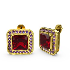 Garnet ve ametist 18 ayar altın küpe