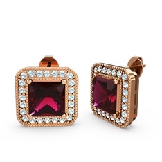 Rodolit garnet ve akuamarin 8 ayar rose altın küpe
